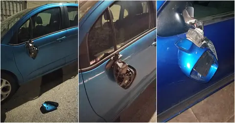 Retrovisores rotos en las calles aledañas al cerro de San Blas