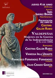 Cartel de la presentaci&oacute;n del libro de Cristina Gal&aacute;n en Valdepe&ntilde;as