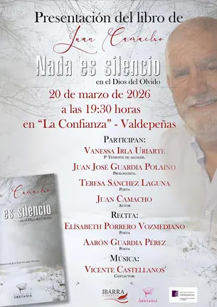 Cartel de la presentaci&oacute;n del poemario de Juan Camacho 'Nada es silencio' en Valdepe&ntilde;as