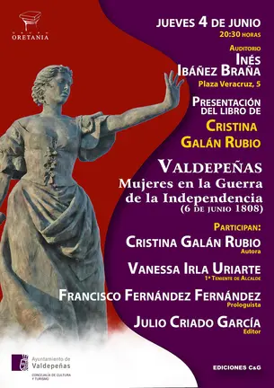 Cartel de la presentaci&oacute;n del libro de Cristina Gal&aacute;n en Valdepe&ntilde;as