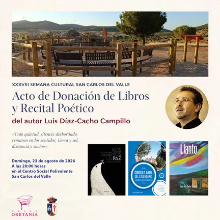 Cartel de la donaci&oacute;n del legado bibliogr&aacute;fico de Luis D&iacute;az-Cacho a San Carlos del Valle