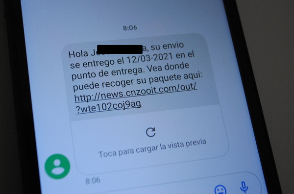 Estafa en mensaje SMS al móvil