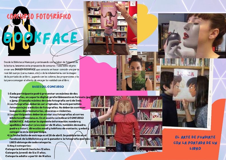 Cartel del concurso fotográfico 'Bookface' convocado por la Biblioteca municpal