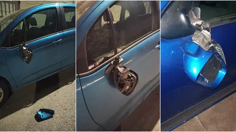 Retrovisores rotos en las calles aledañas al cerro de San Blas