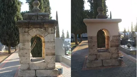 Pozo antiguo del cementerio de Santa Cruz de Mudela a la izquierda y pozo nuevo a la derecha