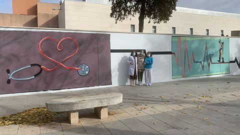 Graffiti en homenaje a los sanitarios de Valdepeñas
