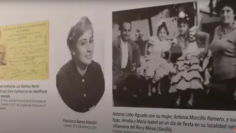 Uno de los paneles que integran la exposición En el centro Paquita Baeza maestra de Valdepeñas que murió en el atentado