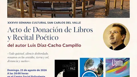 Cartel de la donaci&oacute;n del legado bibliogr&aacute;fico de Luis D&iacute;az-Cacho a San Carlos del Valle