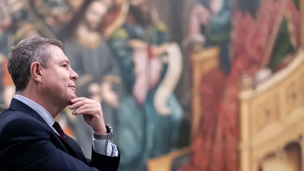 Sig&uuml;enza (Guadalajara), 9 de abril de 2026.- El presidente de Castilla-La Mancha, Emiliano Garc&iacute;a-Page, asiste a la devoluci&oacute;n de los bienes art&iacute;sticos incautados en las localidades de Yebes y Pareja por la dictadura franquista. En el Museo Diocesano de Arte Antiguo de Sig&uuml;enza (Fotos: Piedad L&oacute;pez // JCCM)
