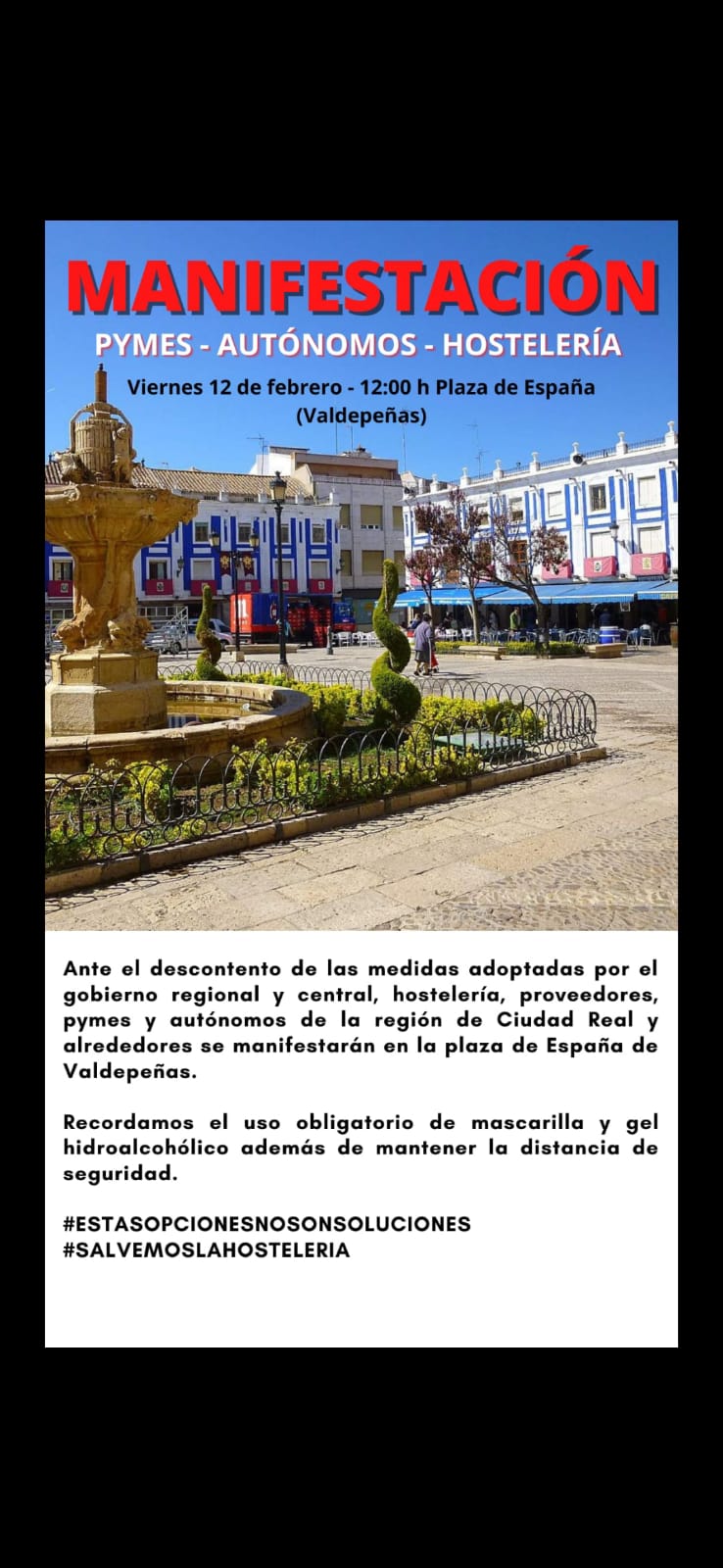 Cartel de la manifestación de la hostelería en Valdepeñas