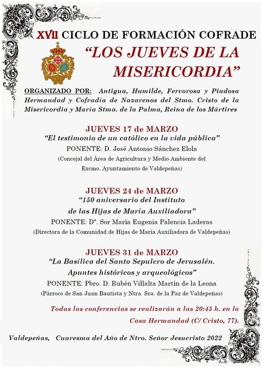 Cartel XVII Ciclo de Formación Cofrade "Los jueves de la misericordia"