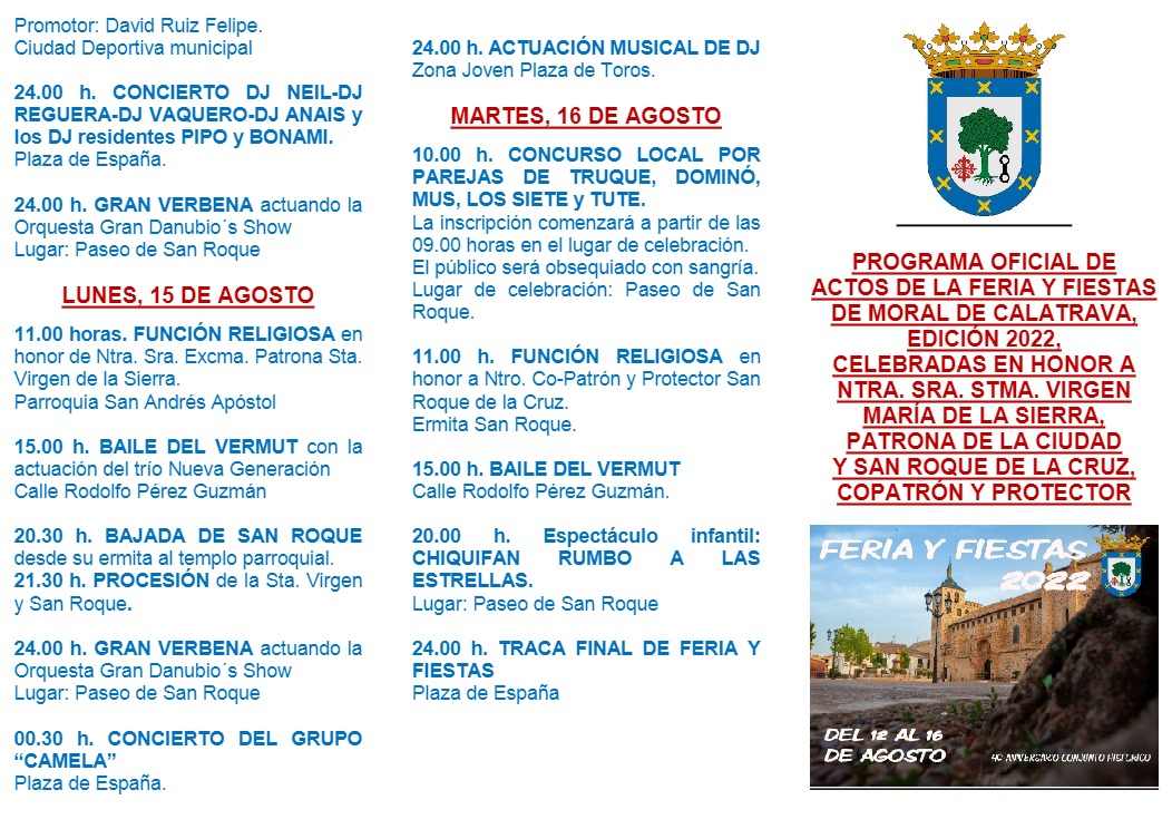 Programación Feria y Fiestas Moral de Calatrava 2022