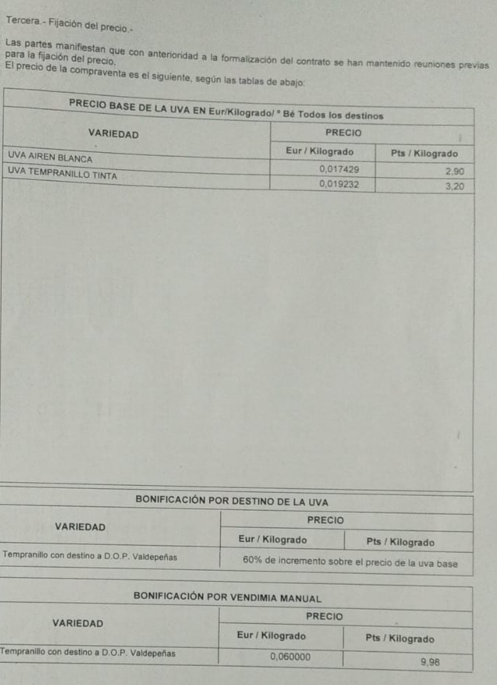 Contrato compraventa uva Valdepeñas