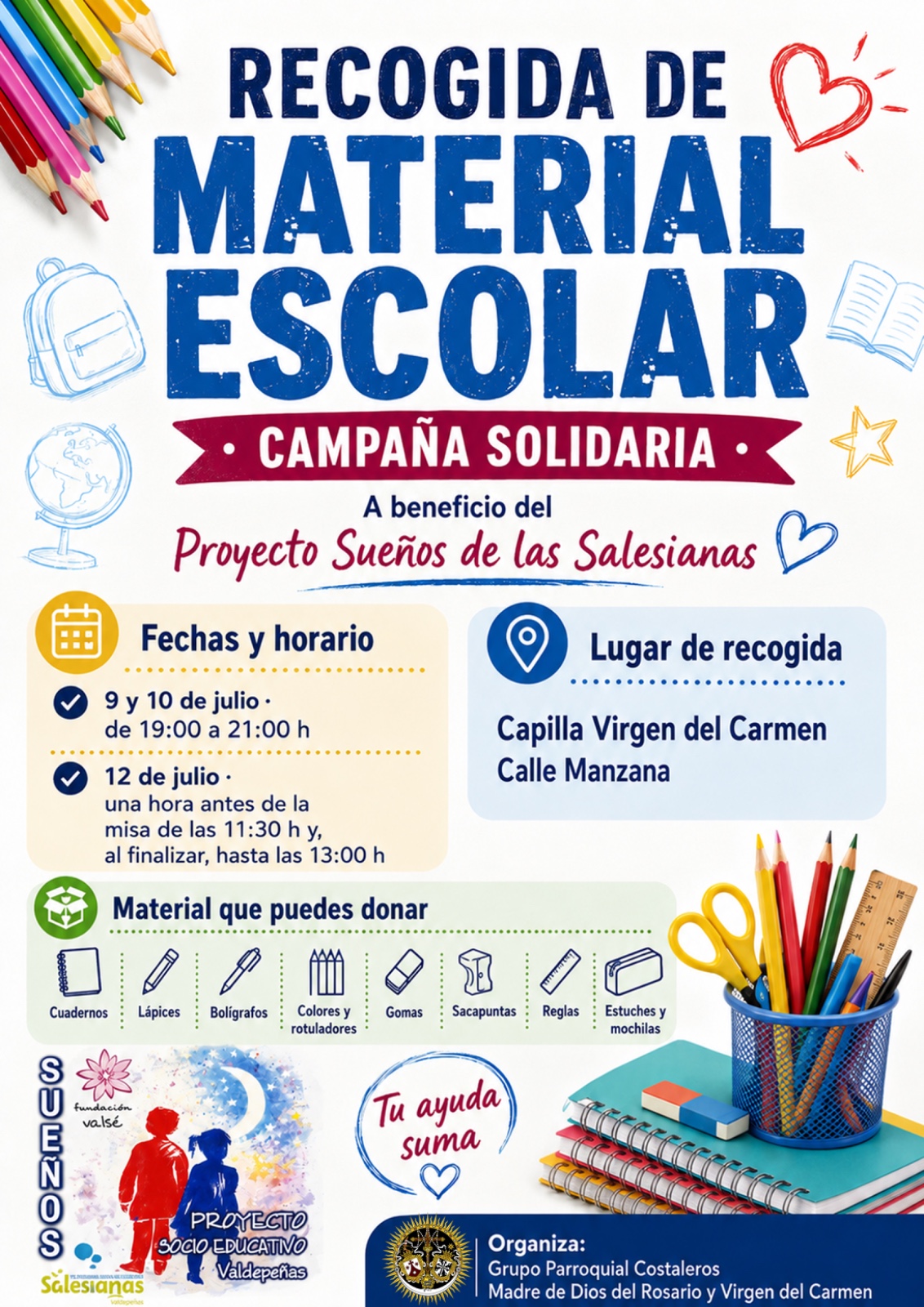 Cartel recogida de material escolar